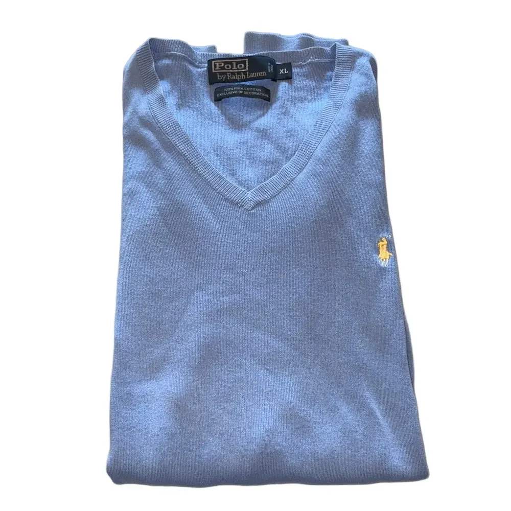 Polo Ralph Lauren Men Pima Cotton V Neck light Blue Sweater Size XL